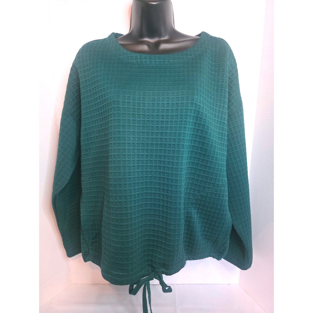 Max Studio London Waffle Knit Drawstring Hem Top Marine Green 4705S37 SZ L
